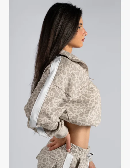 NEBBIA Half-zip mikina s leopardím vzorem PRIMAL krémová
