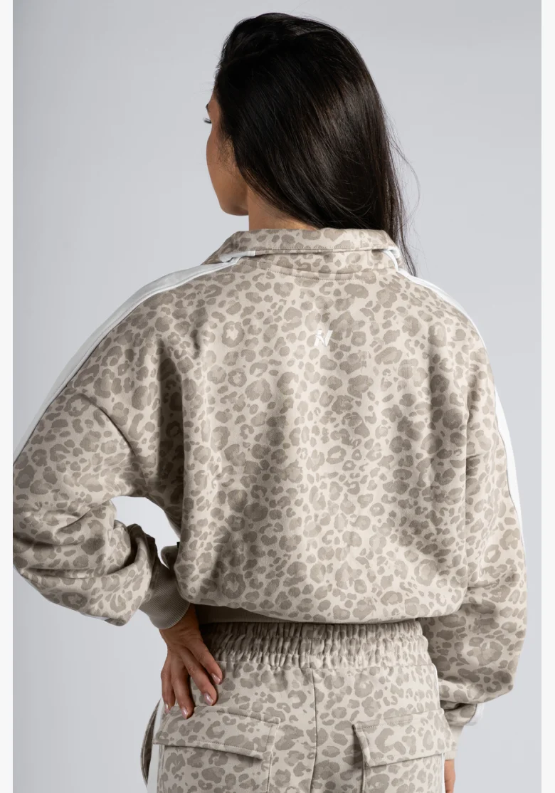 NEBBIA Half-zip mikina s leopardím vzorem PRIMAL krémová