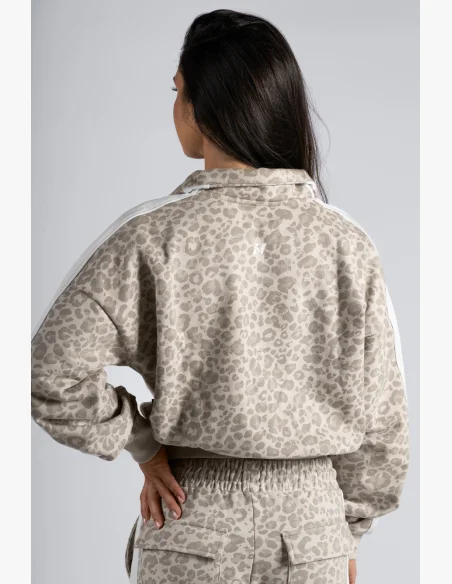 NEBBIA Half-zip mikina s leopardím vzorem PRIMAL krémová