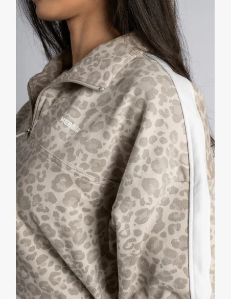 NEBBIA Half-zip mikina s leopardím vzorem PRIMAL krémová