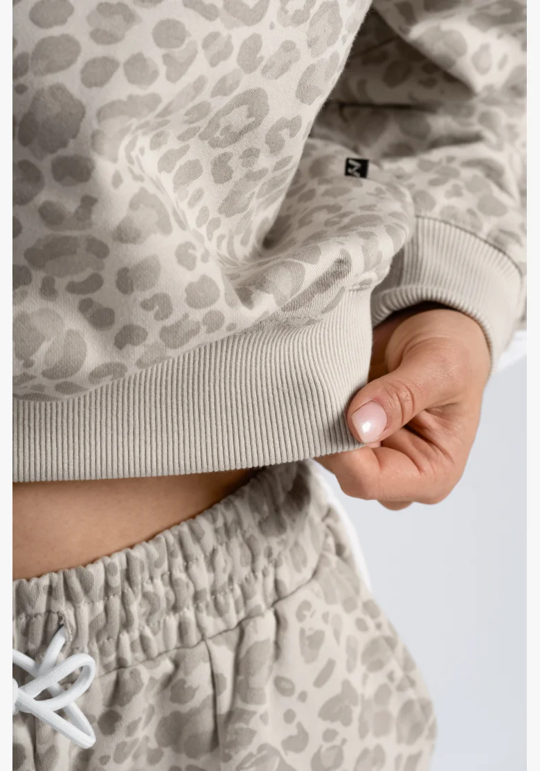 NEBBIA Half-zip mikina s leopardím vzorem PRIMAL krémová