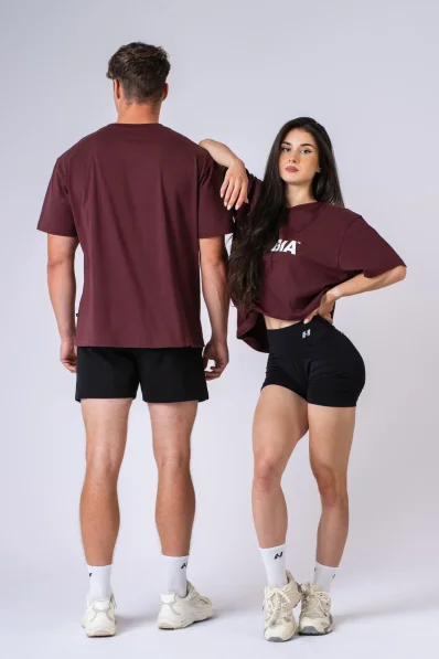 NEBBIA Oversized tričko GYM ESSENTIALS bordové