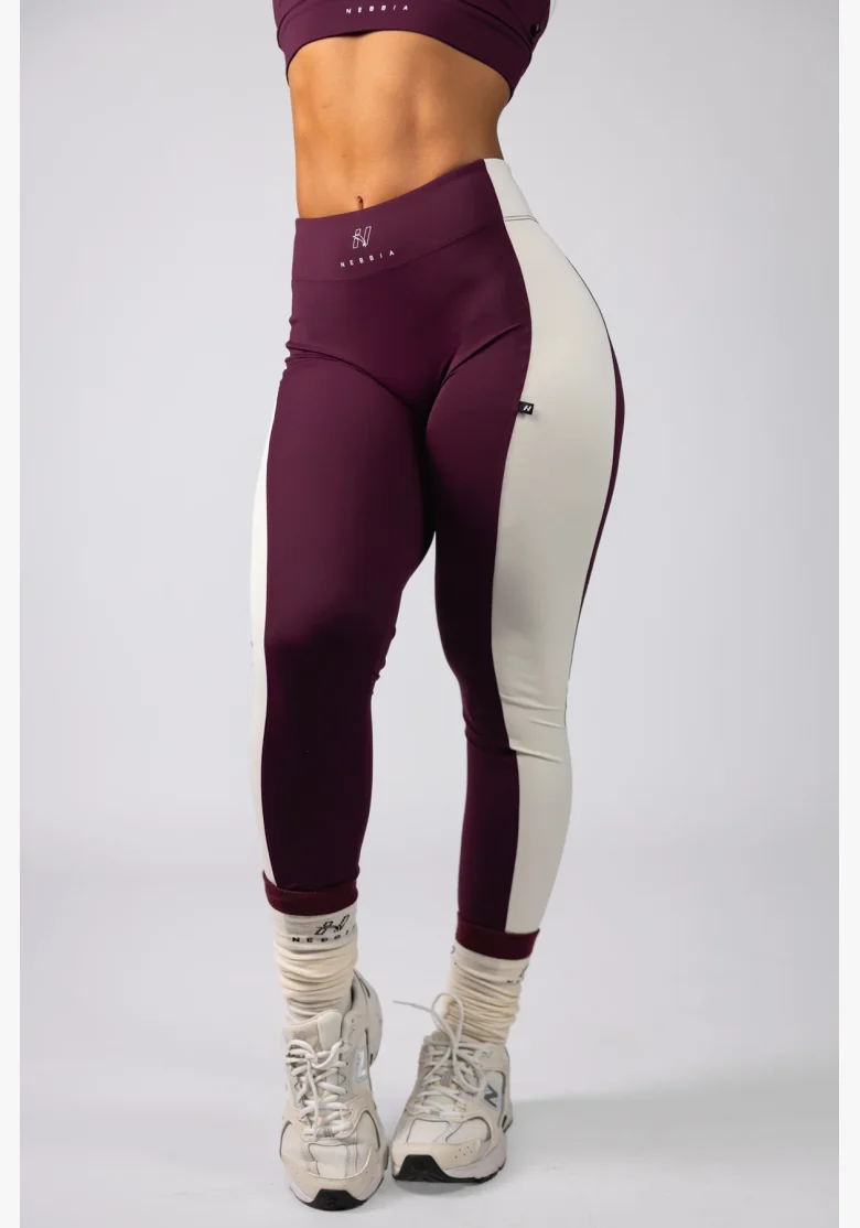 NEBBIA High-waist legíny BLOCK 97 bordové