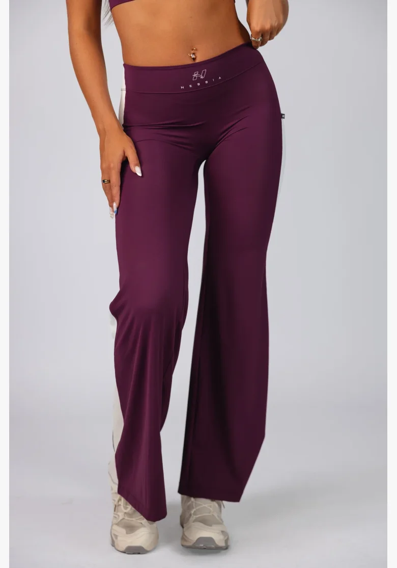 NEBBIA Wide leg legíny BLOCK 97 bordové