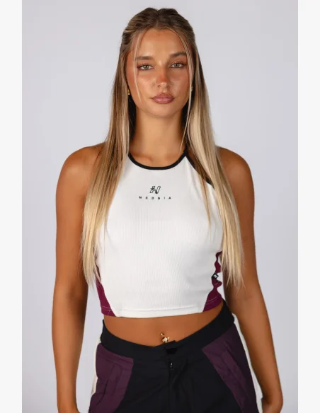 NEBBIA Žebrovaný halter top BLOCK 97 krémový