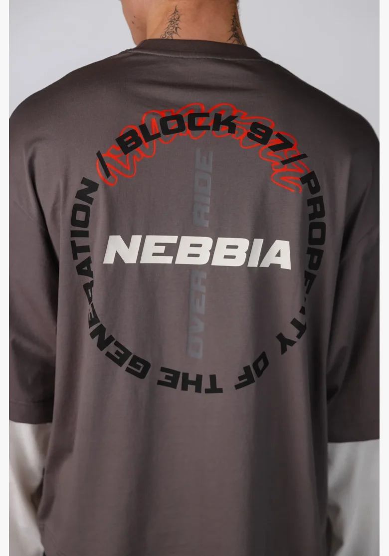 NEBBIA Tričko s dvojitým rukávem BLOCK 97 šedé