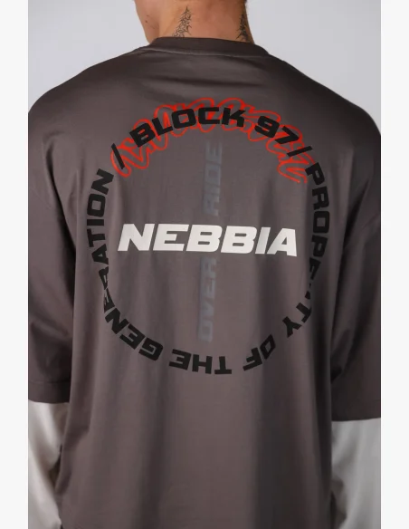 NEBBIA Tričko s dvojitým rukávem BLOCK 97 šedé