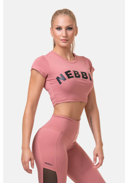 NEBBIA Sporty HERO crop top s krátkým rukávem růžová