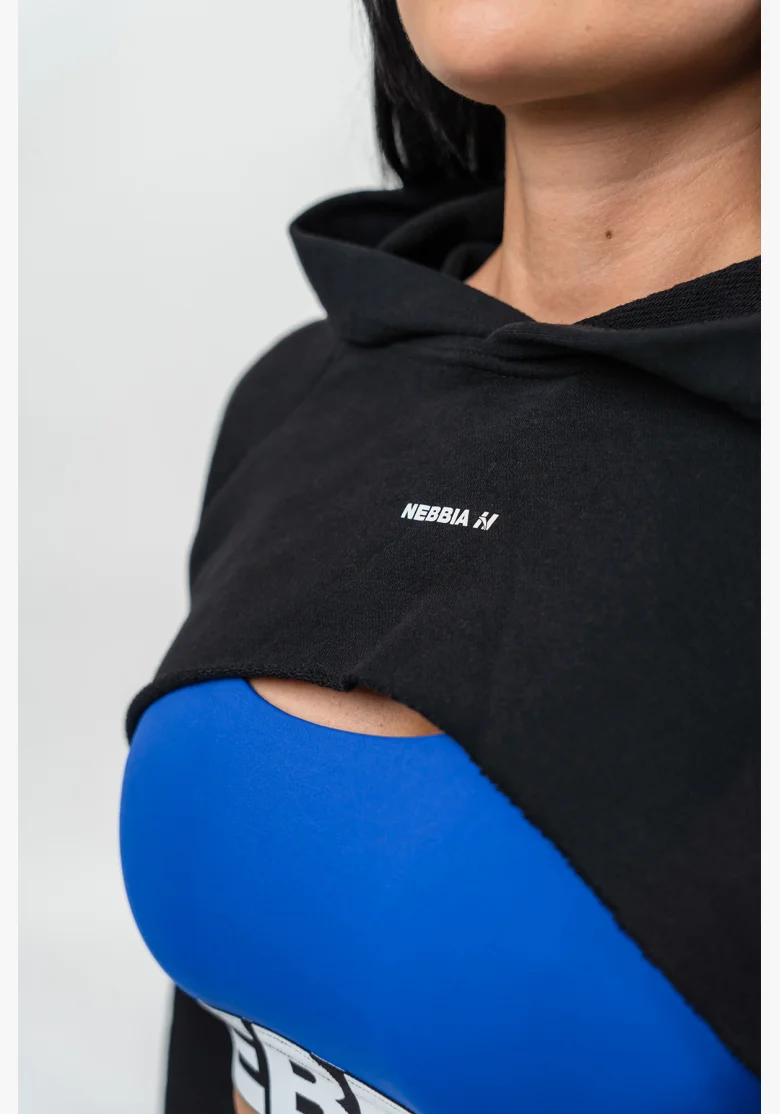 NEBBIA • Crop mikina s dlouhým rukávem a kapucí GYM TIME černá • Nebshop.cz