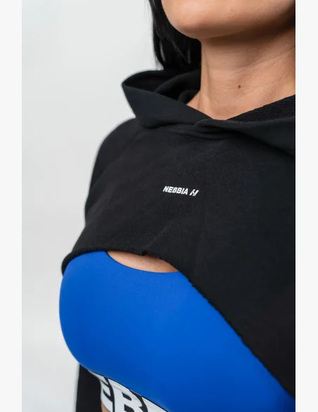 NEBBIA • Crop mikina s dlouhým rukávem a kapucí GYM TIME černá • Nebshop.cz