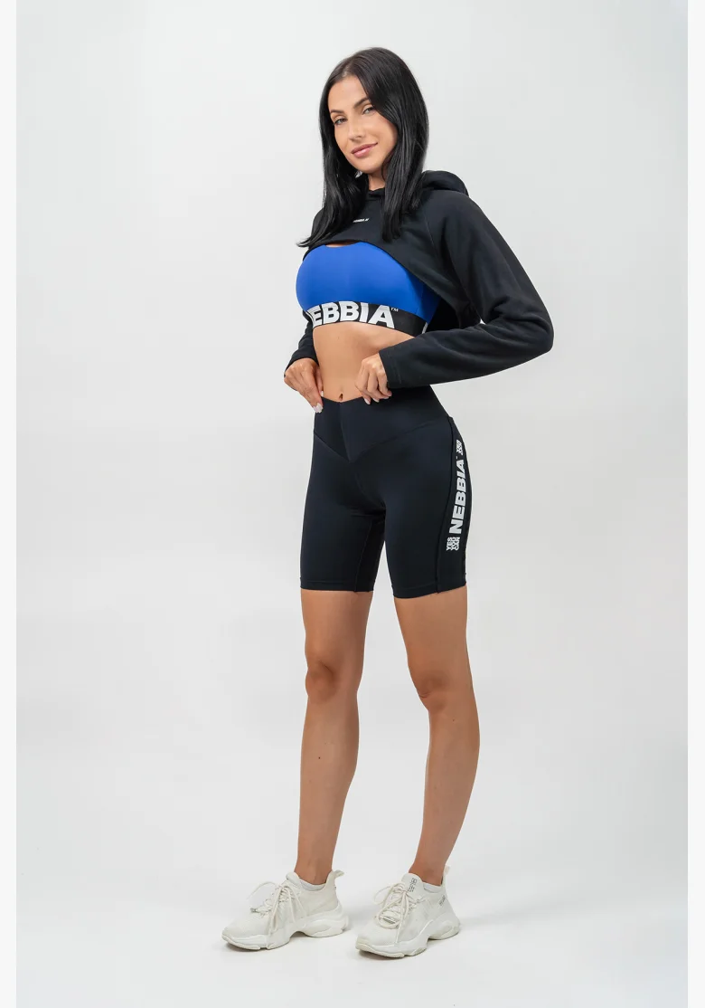 NEBBIA • Crop mikina s dlouhým rukávem a kapucí GYM TIME černá • Nebshop.cz