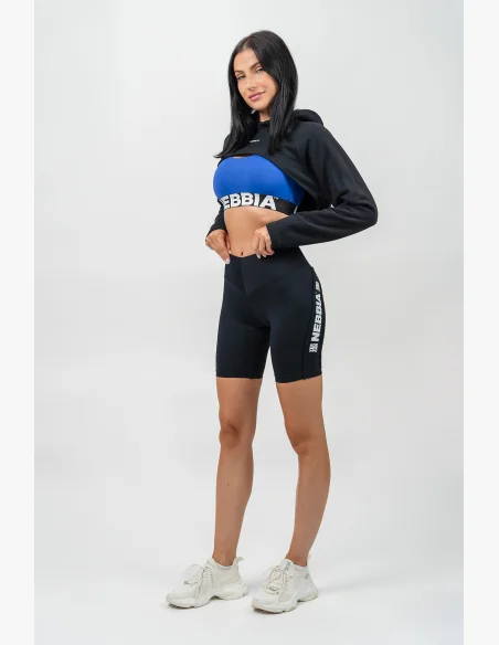 NEBBIA • Crop mikina s dlouhým rukávem a kapucí GYM TIME černá • Nebshop.cz