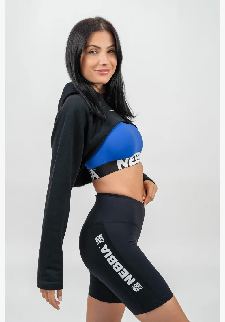 NEBBIA • Crop mikina s dlouhým rukávem a kapucí GYM TIME černá • Nebshop.cz