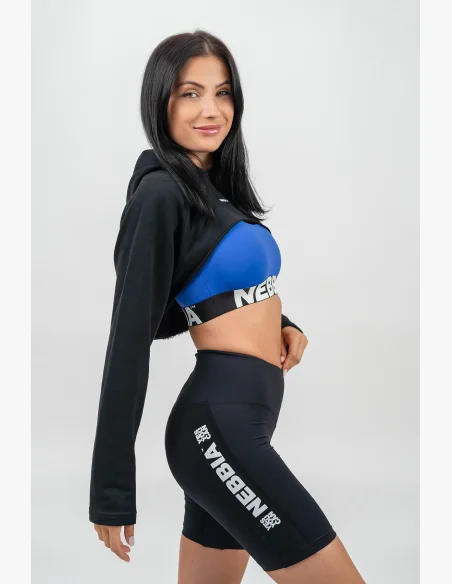 NEBBIA • Crop mikina s dlouhým rukávem a kapucí GYM TIME černá • Nebshop.cz