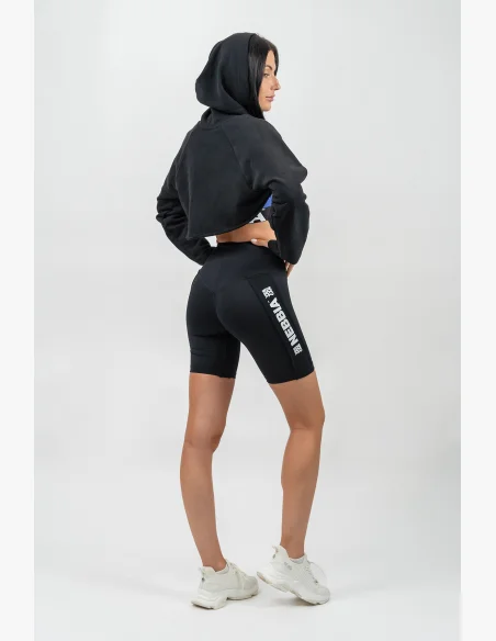 NEBBIA • Crop mikina s dlouhým rukávem a kapucí GYM TIME černá • Nebshop.cz