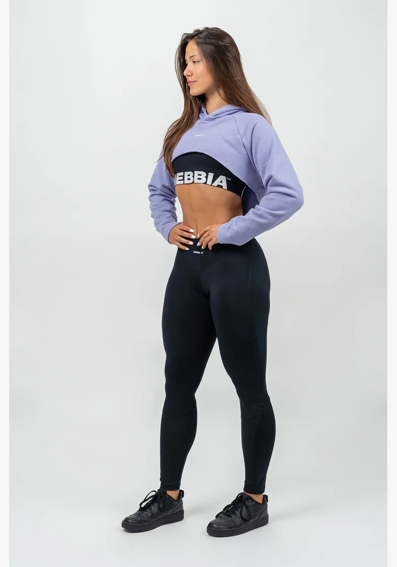 NEBBIA • Crop mikina s dlouhým rukávem a kapucí GYM TIME fialova • Nebshop.cz