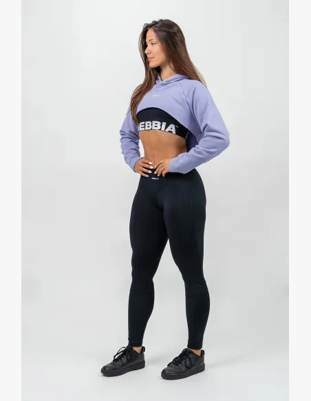 NEBBIA • Crop mikina s dlouhým rukávem a kapucí GYM TIME fialova • Nebshop.cz