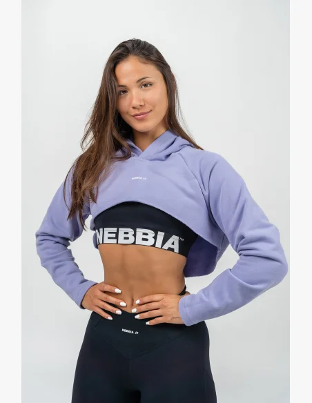 NEBBIA • Crop mikina s dlouhým rukávem a kapucí GYM TIME fialova • Nebshop.cz
