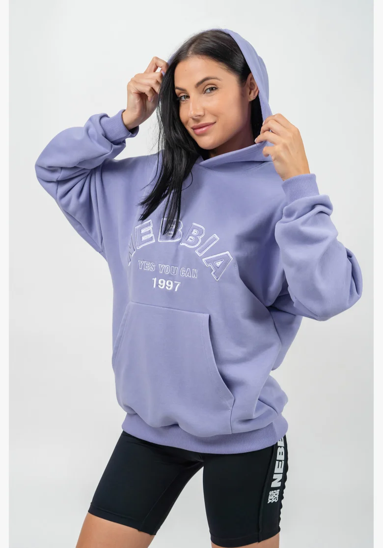NEBBIA • Oversize mikina s kapucí GYM RAT fialová • Nebshop.cz