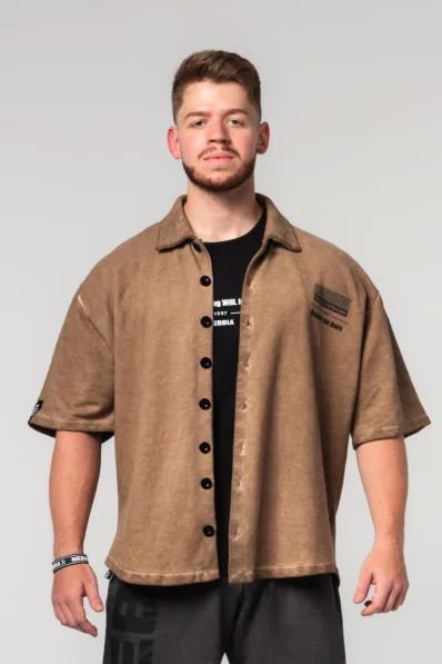 NEBBIA • NEBBIA Washed-off oversized košile 90s THROWBACK světle hnědá • Nebshop.cz 2