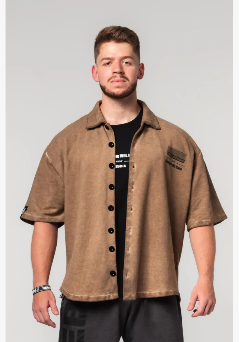 NEBBIA • NEBBIA Washed-off oversized košile 90s THROWBACK světle hnědá • Nebshop.cz