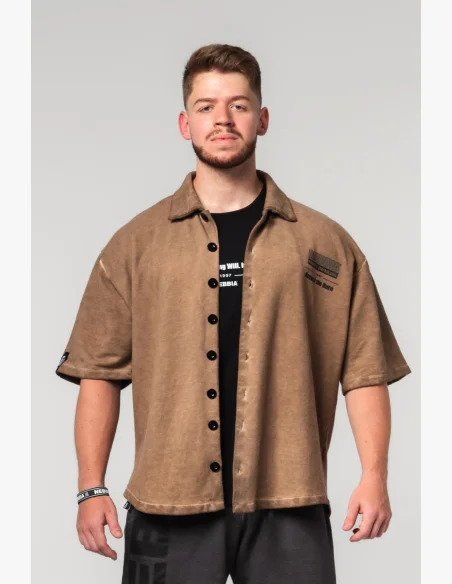 NEBBIA • NEBBIA Washed-off oversized košile 90s THROWBACK světle hnědá • Nebshop.cz