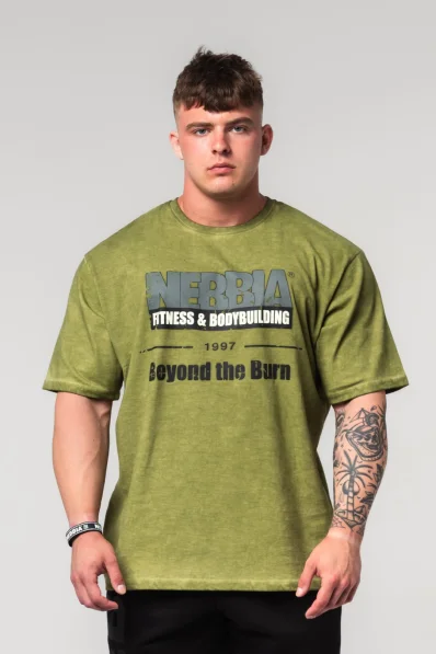 NEBBIA • NEBBIA Washed-off oversized tričko HERITAGE zelené • Nebshop.cz