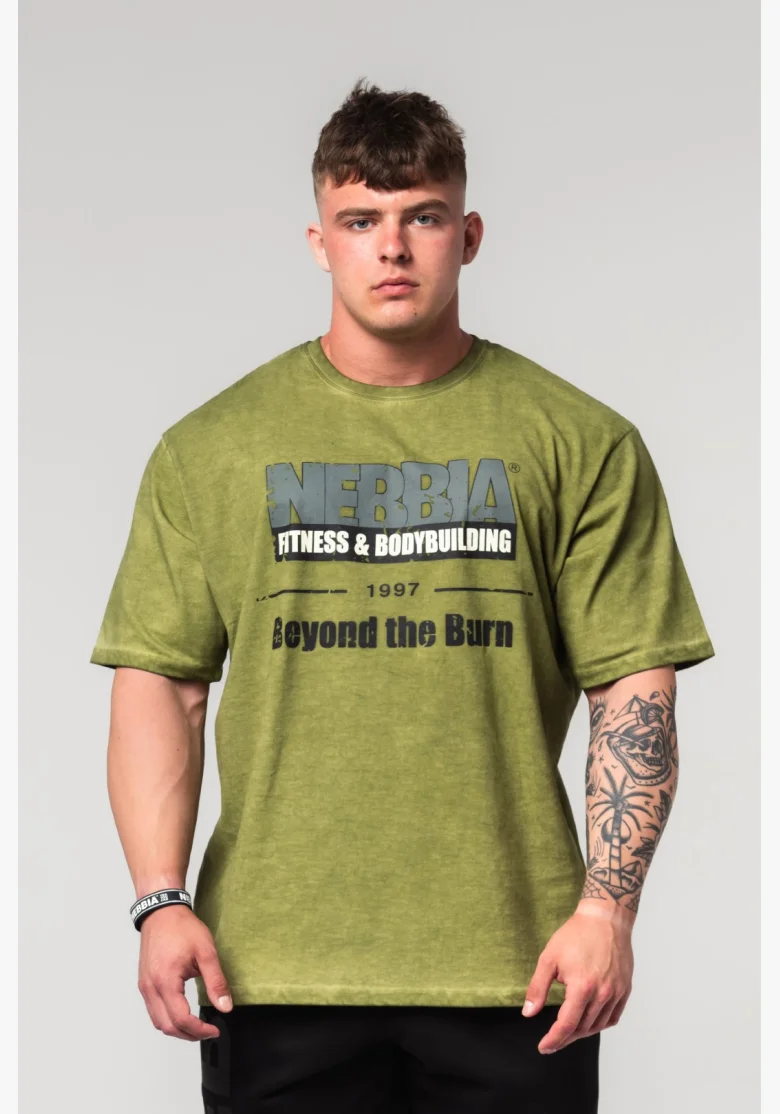 NEBBIA • NEBBIA Washed-off oversized tričko HERITAGE zelené • Nebshop.cz