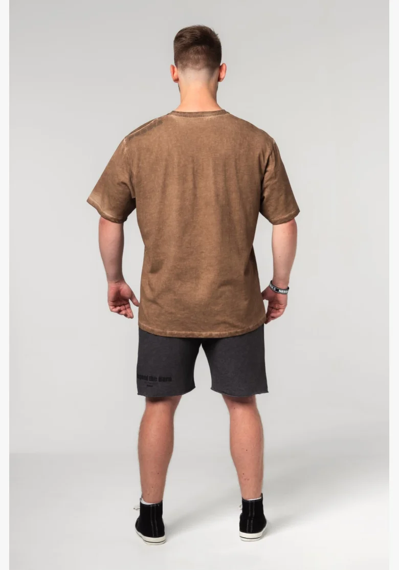 NEBBIA • NEBBIA Washed-off oversized tričko HERITAGE hnědé • Nebshop.cz