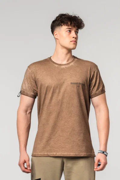NEBBIA • NEBBIA Washed-off bavlnený tričko MAX OUT hnědé • Nebshop.cz