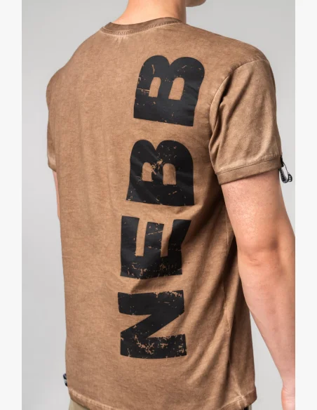 NEBBIA • NEBBIA Washed-off bavlnený tričko MAX OUT hnědé • Nebshop.cz
