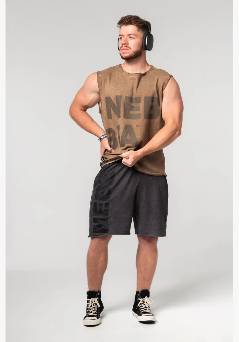 NEBBIA • NEBBIA Washed-off mikina bez rukávů BEASTIN' hnědá • Nebshop.cz