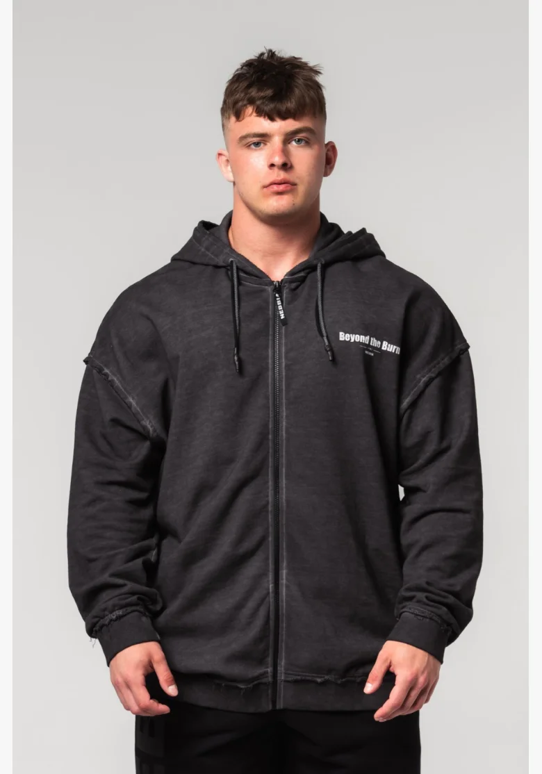 NEBBIA • NEBBIA Washed-off mikina na zip GYM BRO černá • Nebshop.cz