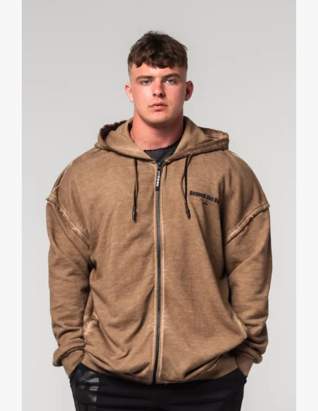 NEBBIA • NEBBIA Washed-off mikina na zip GYM BRO hnědá • Nebshop.cz