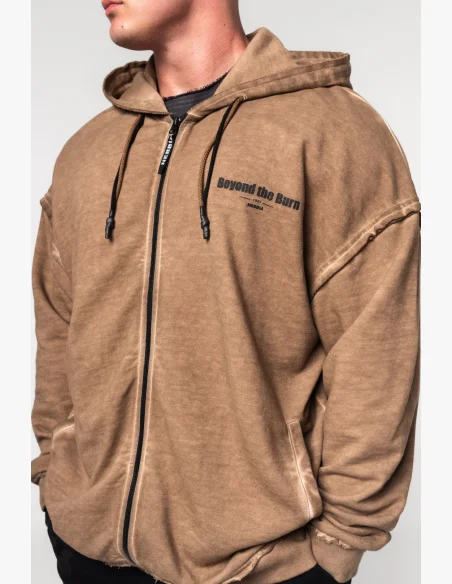 NEBBIA • NEBBIA Washed-off mikina na zip GYM BRO hnědá • Nebshop.cz
