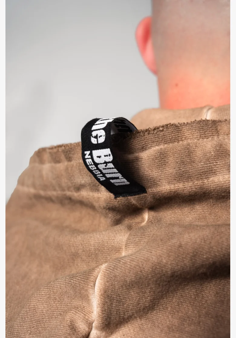 NEBBIA • NEBBIA Washed-off mikina na zip GYM BRO hnědá • Nebshop.cz
