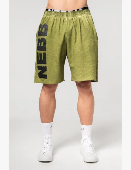 NEBBIA • NEBBIA Washed-off teplákové šortky NO BS zelené • Nebshop.cz