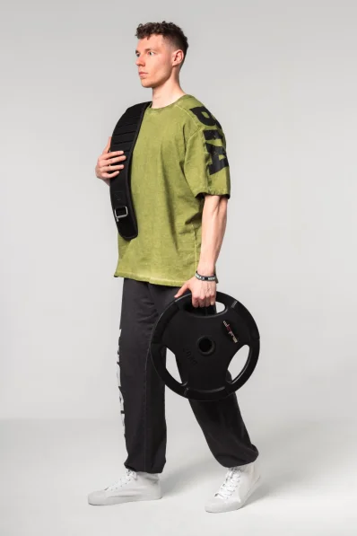 NEBBIA • NEBBIA Washed-off oversized tričko LIFTING CLUB zelené • Nebshop.cz 2