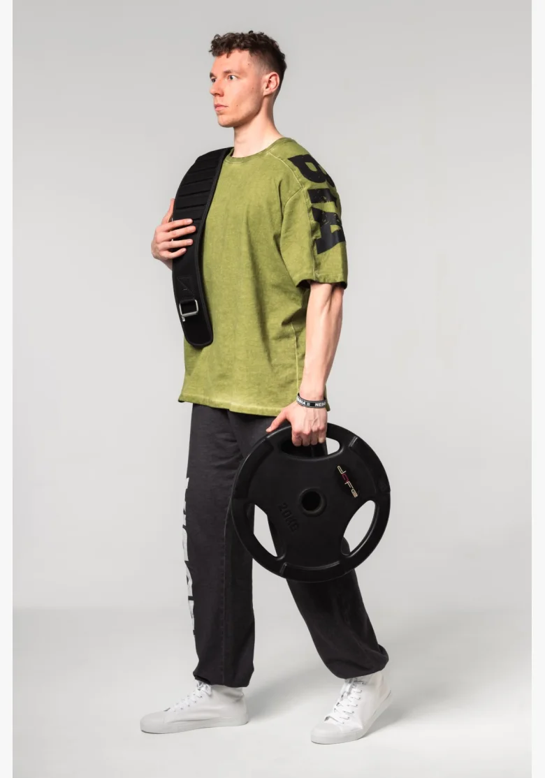 NEBBIA • NEBBIA Washed-off oversized tričko LIFTING CLUB zelené • Nebshop.cz