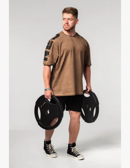 NEBBIA • NEBBIA Washed-off oversized tričko LIFTING CLUB hnědé • Nebshop.cz