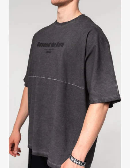 NEBBIA • NEBBIA Washed-off oversized tričko NO SHORTCUTS černé • Nebshop.cz