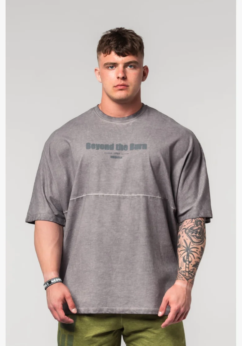 NEBBIA • NEBBIA Washed-off oversized tričko NO SHORTCUTS šedé • Nebshop.cz