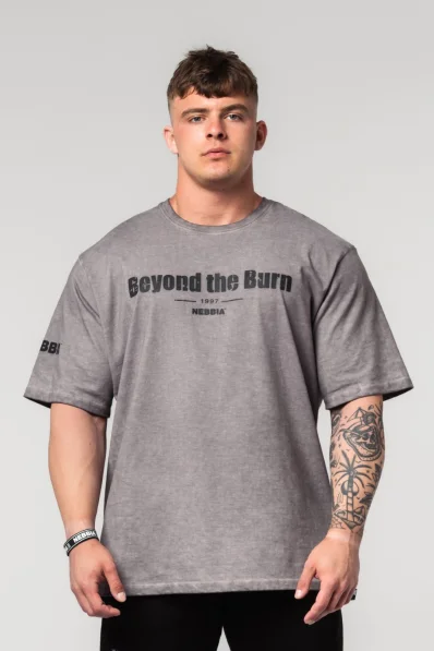 NEBBIA • NEBBIA Washed-off bavlnený heavyweight tričko GRIND šedé • Nebshop.cz