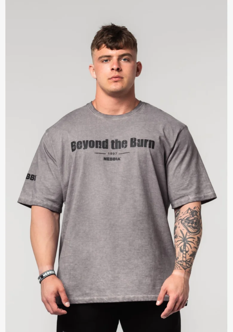 NEBBIA • NEBBIA Washed-off bavlnený heavyweight tričko GRIND šedé • Nebshop.cz