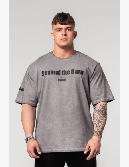 NEBBIA • NEBBIA Washed-off bavlnený heavyweight tričko GRIND šedé • Nebshop.cz