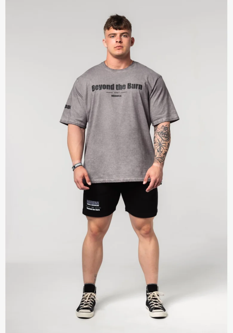 NEBBIA • NEBBIA Washed-off bavlnený heavyweight tričko GRIND šedé • Nebshop.cz