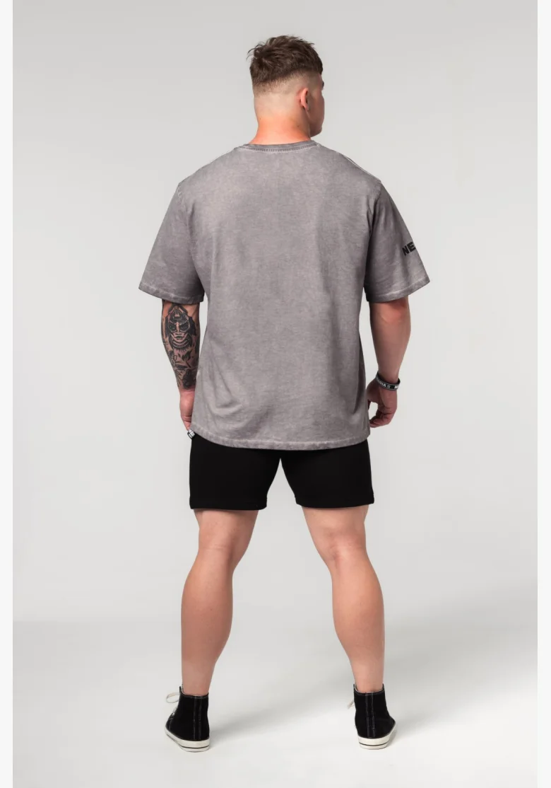 NEBBIA • NEBBIA Washed-off bavlnený heavyweight tričko GRIND šedé • Nebshop.cz