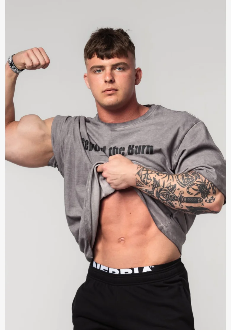 NEBBIA • NEBBIA Washed-off bavlnený heavyweight tričko GRIND šedé • Nebshop.cz