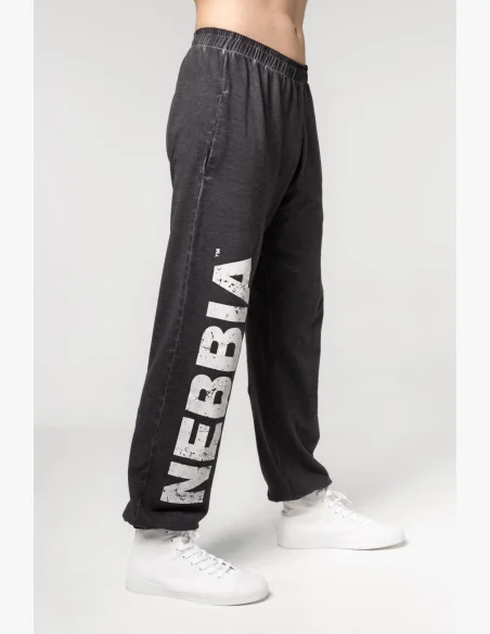 NEBBIA • NEBBIA Washed-off volné baggy tepláky s kapsami GYM BRO černé • Nebshop.cz