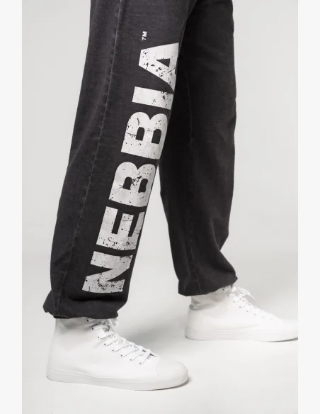 NEBBIA • NEBBIA Washed-off volné baggy tepláky s kapsami GYM BRO černé • Nebshop.cz